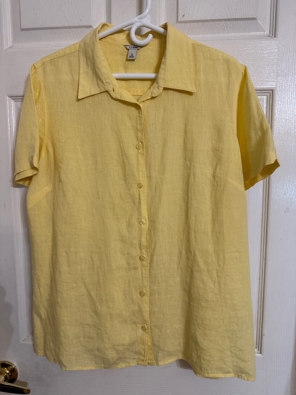 L.L. Bean Yellow Linen Button-Up Shirt Sz Large